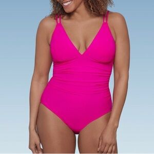 Aqua Green Women's One Piece Swimsuit Swimwear UPF 50+ V-Neck Shirred
